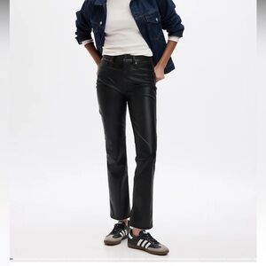 NWT GAP 26/2 Long Vtg Slim High Rise Pants Faux Leather Jeans Black Lined Moto
